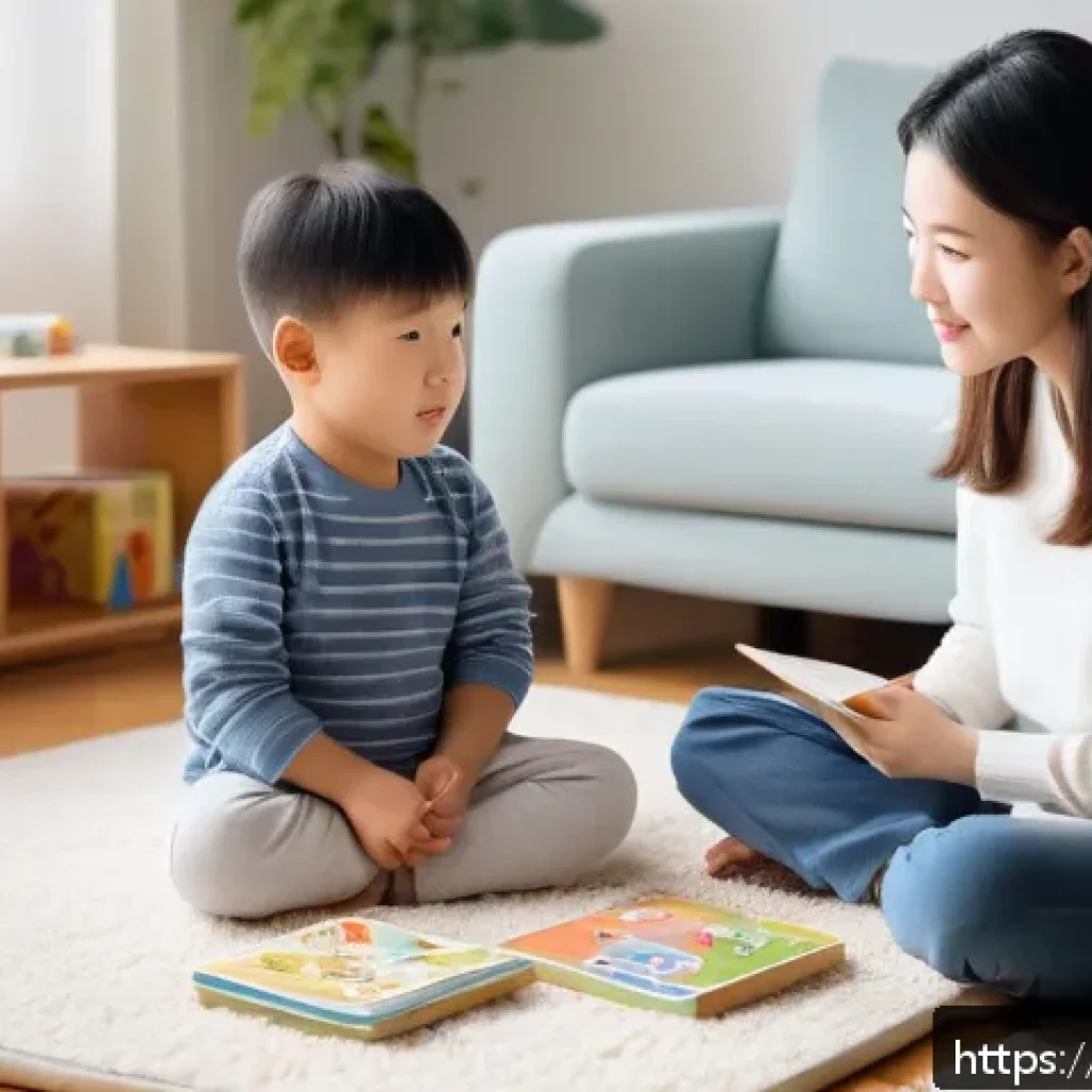 아이의 논리적 사고 키우기 - A warm and cozy living room scene showing a parent and a young child (wearing a diaper) sitting on a...