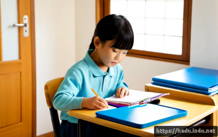 아동의 자율 규율 교육 - Photorealistic elementary school child independently organizing school supplies into neat trays at a...